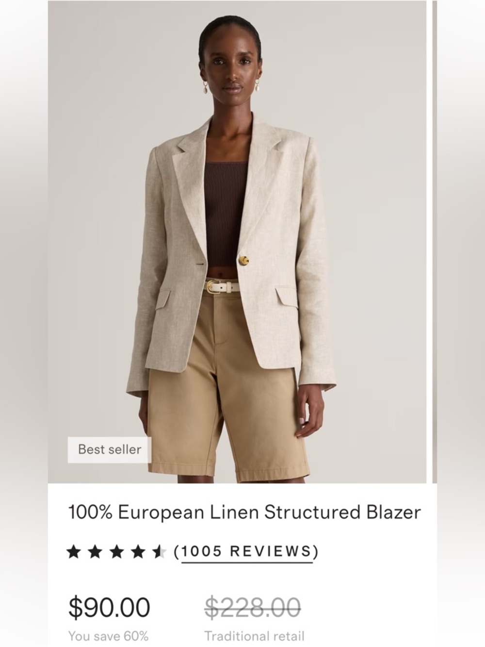 Quince Natural Beige Linen Blazer